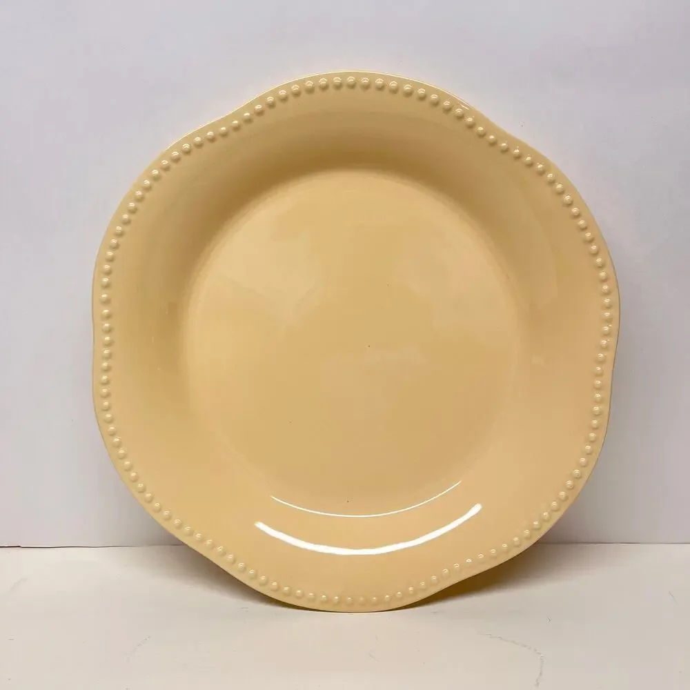 Pottery Barn Emma Beaded Hobnail Rim Scalloped Yellow Serving Platter 12.5in